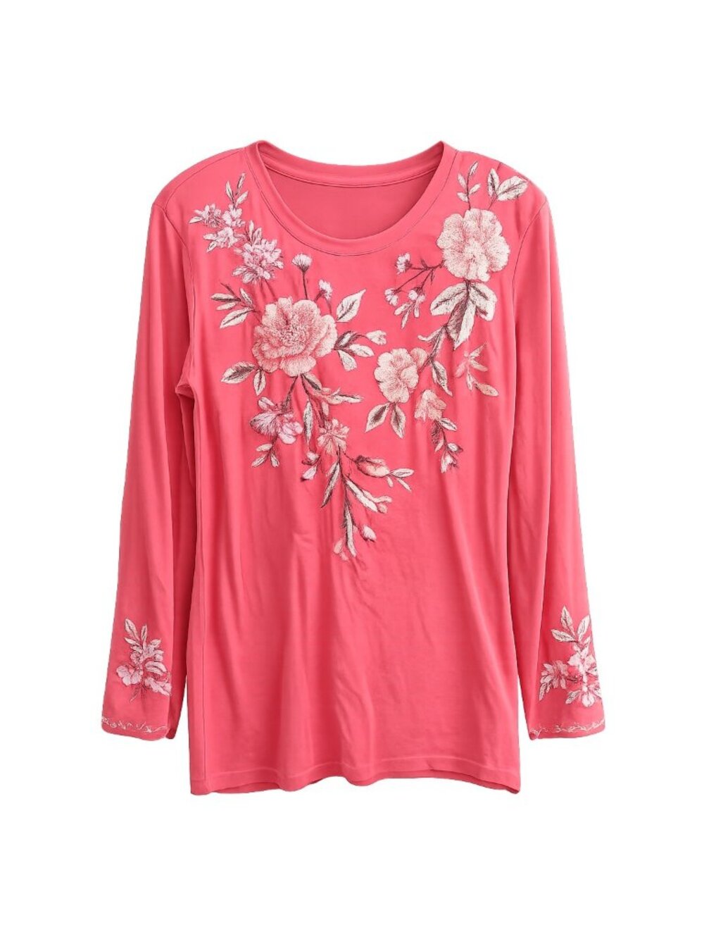 Johnny Was Vienna Kimono Sleeve Pink Floral Embroidered L/S Cotton Top XS
